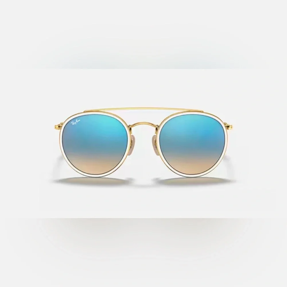 NWOT Ray-Ban Gold Frame Sunglasses with Blue Lenses - Picture 7 of 8